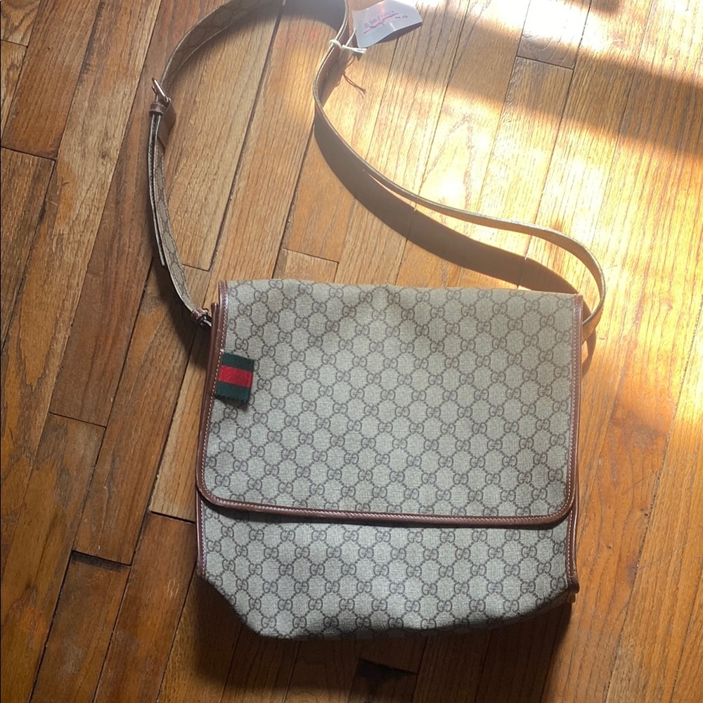 Gucci Cream and Brown Messenger Bag with Signature Pattern